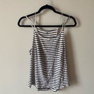L UK FRENCH CONNECTION Black & White Striped Tank Top